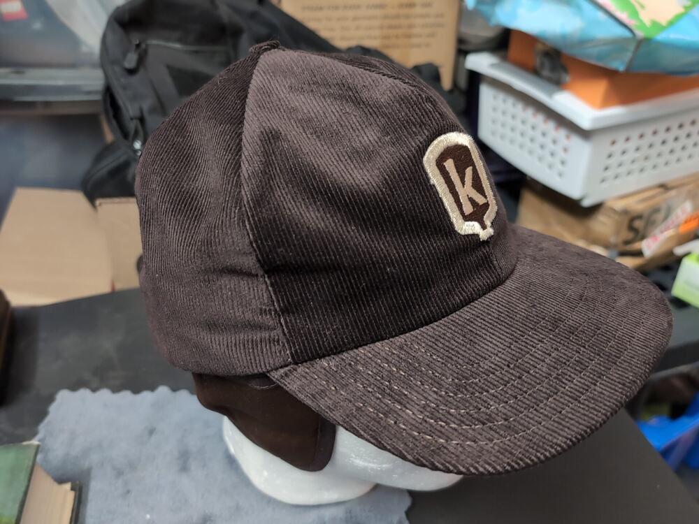 Vintage Keltgen Seed Company Corduroy Fitted Large Hat Brown Farm Cap Ears USA